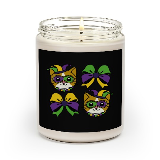 Mardi Gras Cat with Colorful Bows Scented Candles