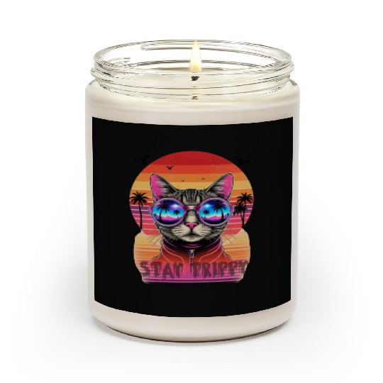 Stay Trippy Psychedelic Cat with Neon Sunglasses Scented Candles