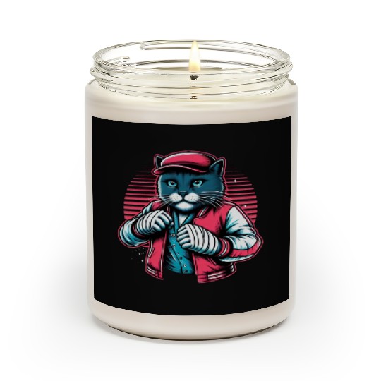 Vintage Street Fighter Cat #Vintage #Streetwear Scented Candles