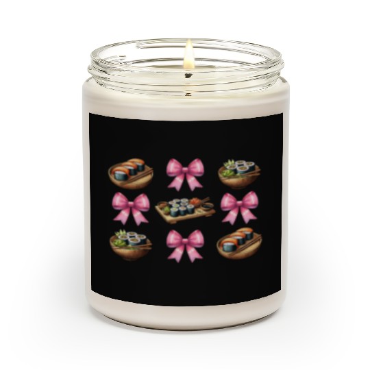 Coquette Bow Sushi Japanese Food Pink Ribbon Mom Scented Candles