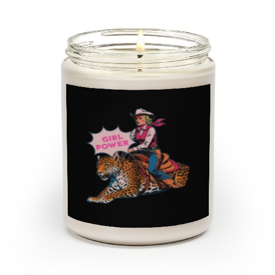 Girl Power Cowgirl Riding a Leopard Western Scented Candles