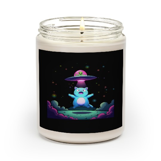 Alien Cat Abduction Art Scented Candles