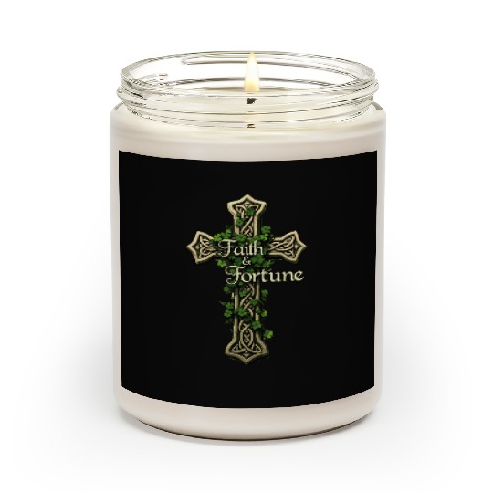 Celtic Cross Faith & Fortune Shamrock Design Scented Candles