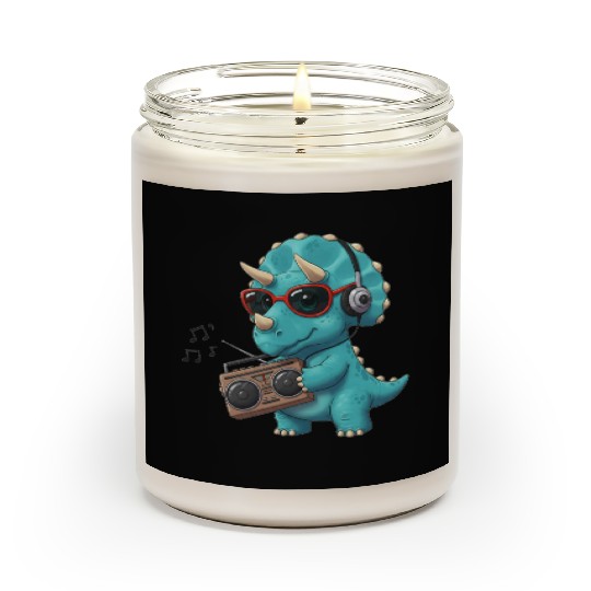 Dino cartoon triceratops listening to music Scented Candles