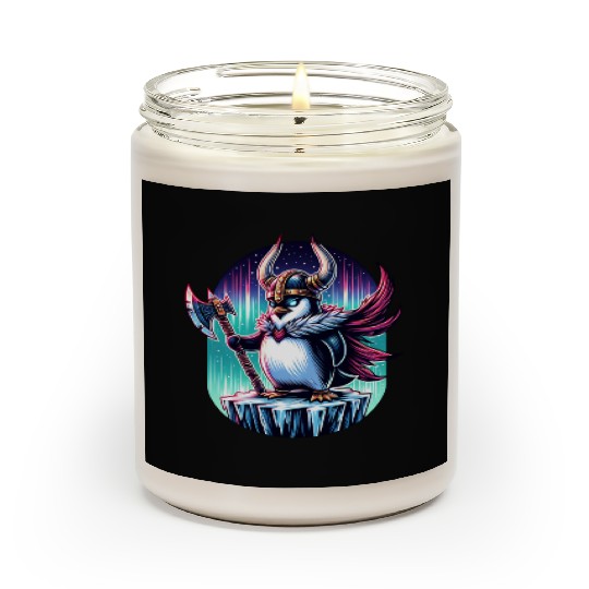 Viking Penguin Warrior Under Northern Lights Scented Candles