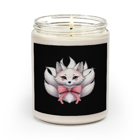 Coquette Bow Kitsune Fox Mask Pink Ribbon Mom Scented Candles