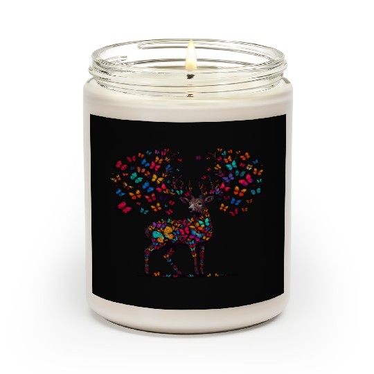 Vibrant Deer with Colorful Butterflies Fantasy Scented Candles