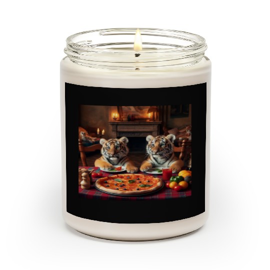 Tiger Cubs eating pizza Scented Candles