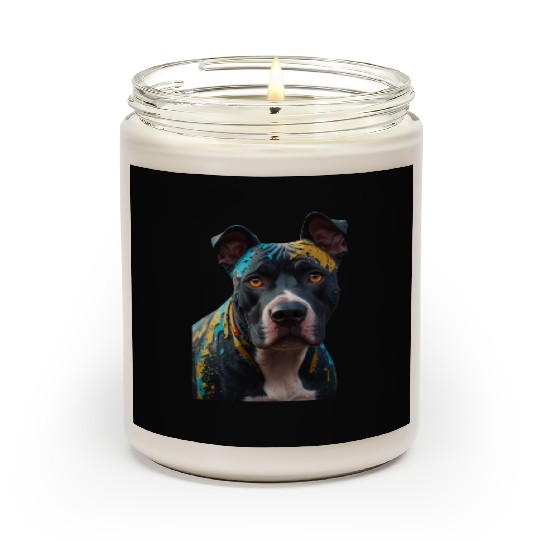 A graffiti-style pitbull portrait, colorful street Scented Candles