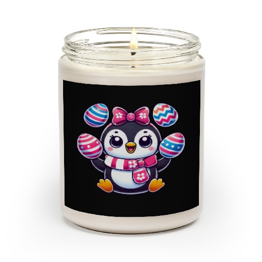 Easter Penguin juggling colorful Easter eggs Scented Candles