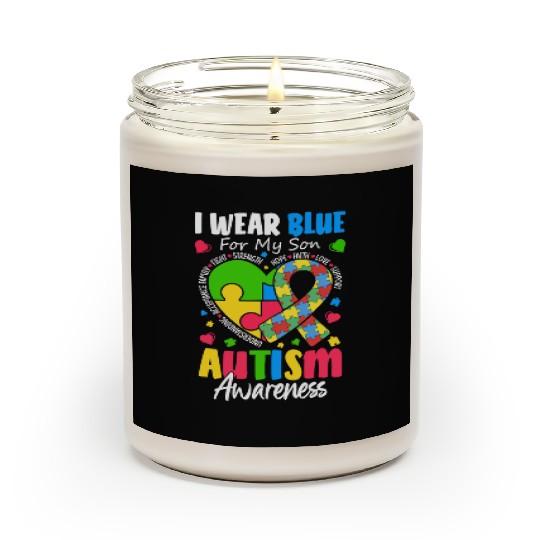 I Wear Blue For My Son Autism Awareness Mom Dad Scented Candles