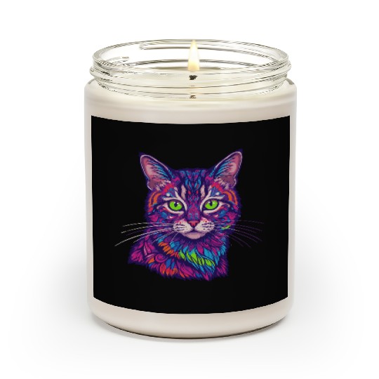 psychedelic cat illustration Scented Candles
