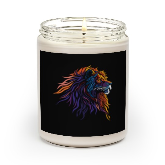 "Majestic Flame Lion – Tribal Rainbow Art" Scented Candles