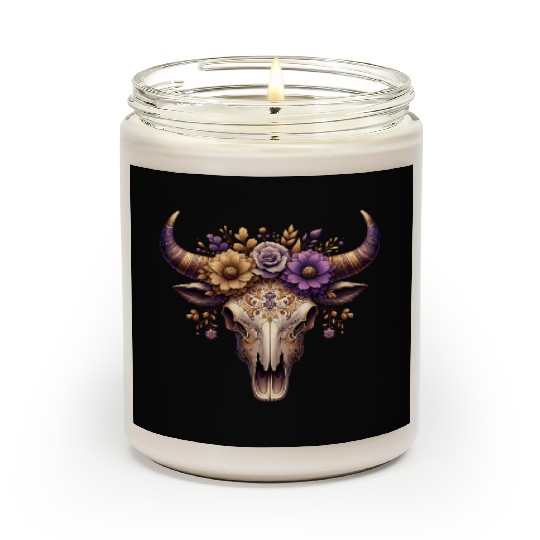 Boho Bull Skull with Floral – Western Bohemian Scented Candles