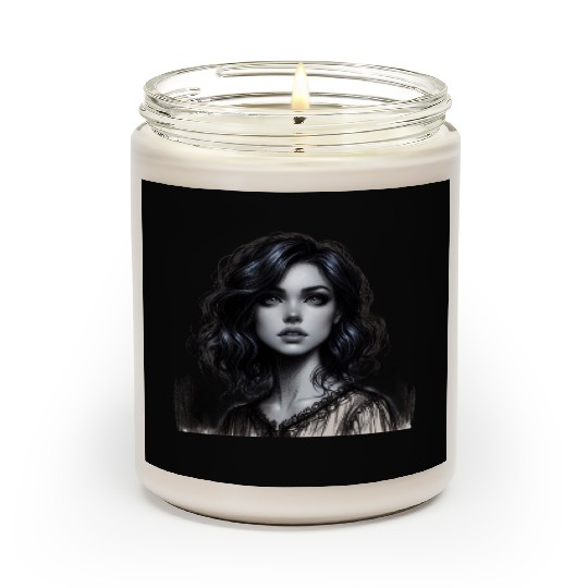 Elegant Woman Portrait Black and White Art Scented Candles