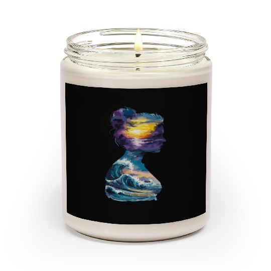 Sunset and Ocean Waves Silhouette Art for Nature Scented Candles