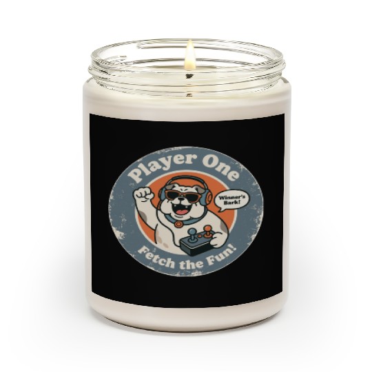 Retro Gaming Dog Winner s Bark Vintage Graphic Scented Candles