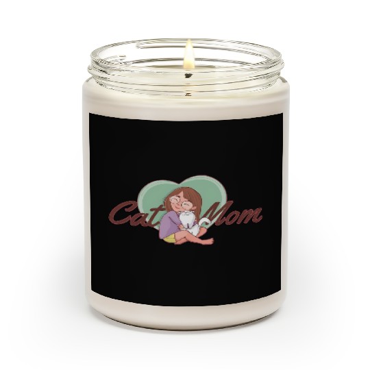 Cat Mom SVG – Girl Hugging White Cat with Heart Scented Candles