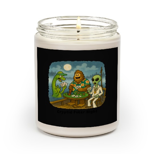 Bigfoot, Nessie and an Alien Play Poker - Cryptid Scented Candles