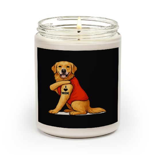Funny golden retriever Dog I Love Mom Tattoo Lover Scented Candles