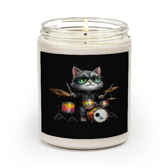 Gray Cat with Neon Drums Scented Candles