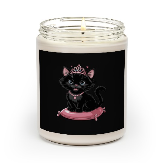 Royal Black Cat with Tiara and Jewels on Pink Scented Candles