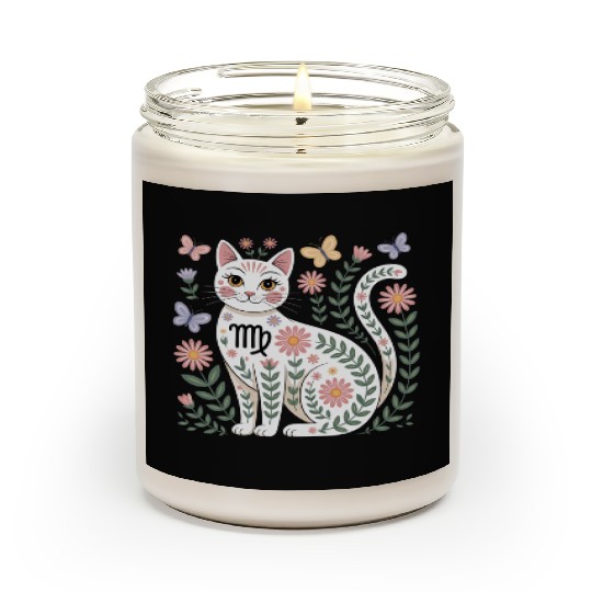 Virgo Zodiac Cat with Daisies Scented Candles
