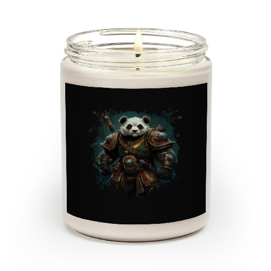 Panda Hero In Gold Armor Against Fantasy Backdrop Scented Candles