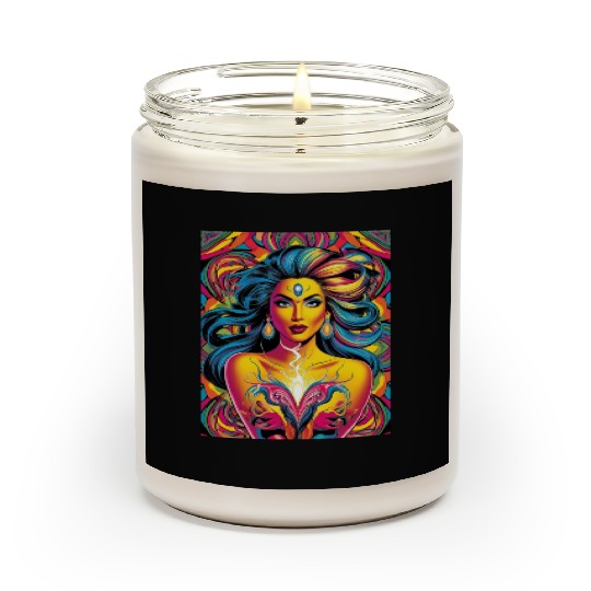 Vibrant Psychedelic Goddess Illustration Scented Candles