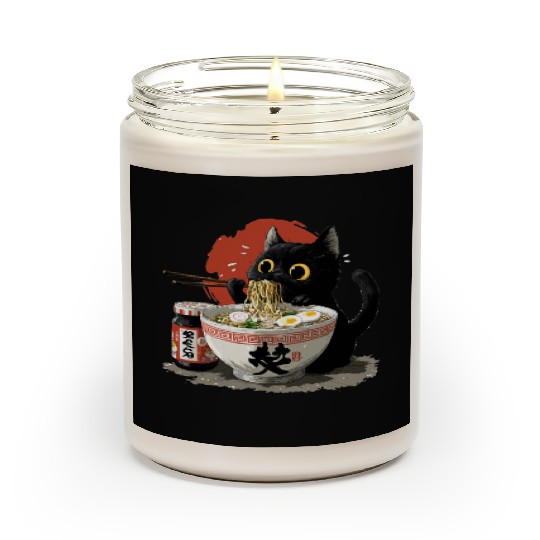 Black Cat Eating Ramen Japanese Funny Cat Scented Candles