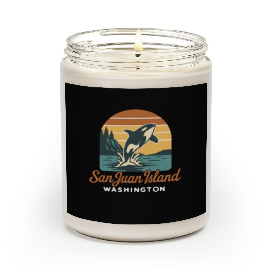 San Juan Island Washington Orca Whale Retro Sunset Scented Candles