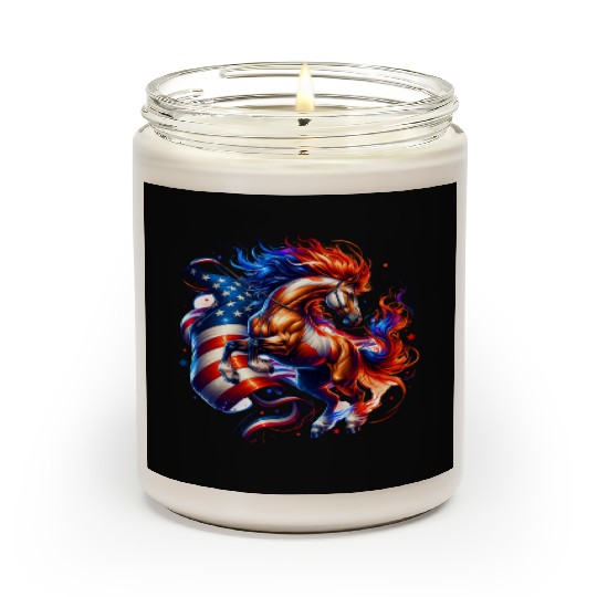 Horse USA Flag 4th of July Scented Candles