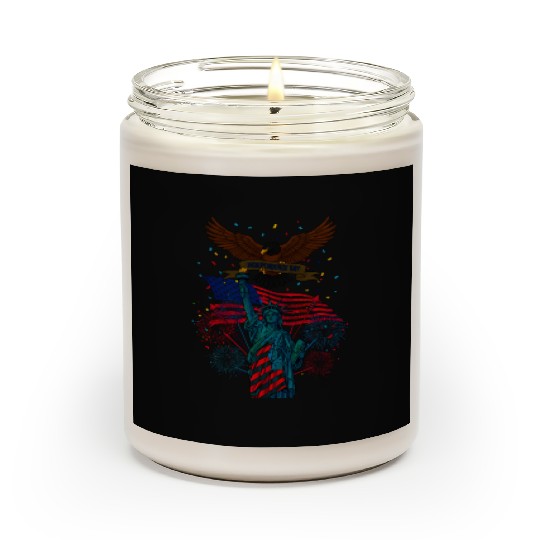 US flag with eagle and statue of liberty Scented Candles