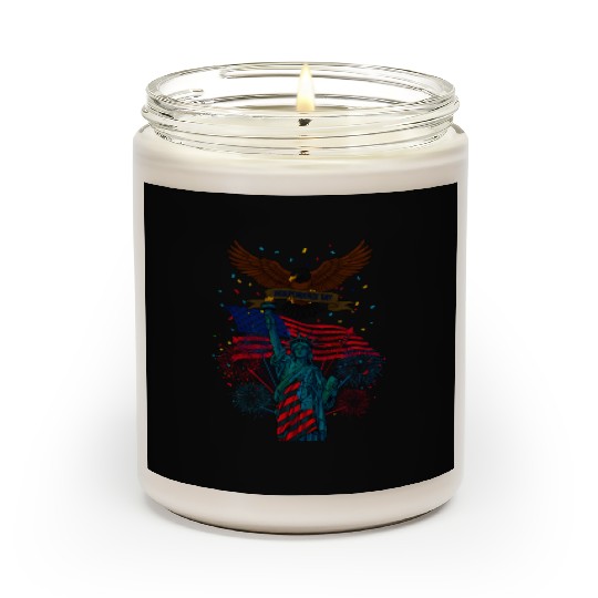US flag with eagle and statue of liberty Scented Candles