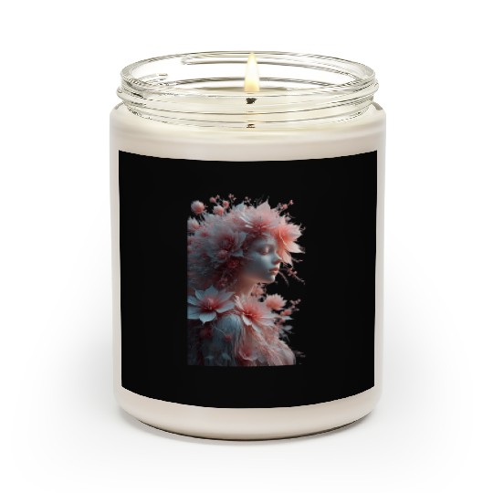Ethereal Floral Portrait - Woman with Coral Pink Scented Candles