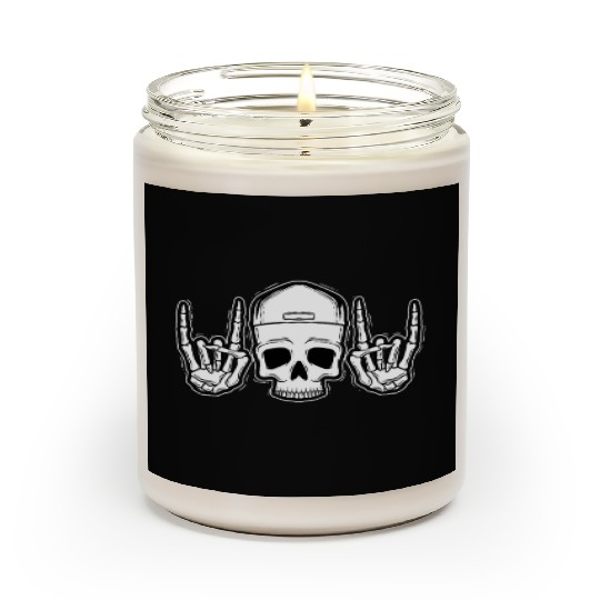 Skull Rock On Skeleton Hands Art Scented Candles