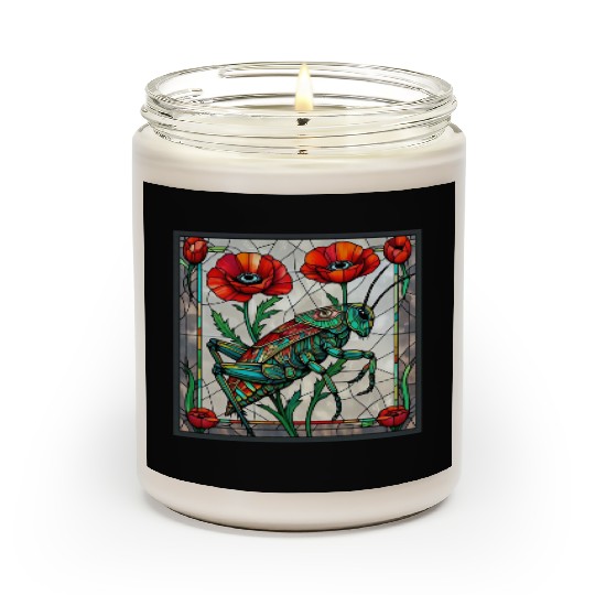 Grasshopper cricket stained glass poppy flower Scented Candles