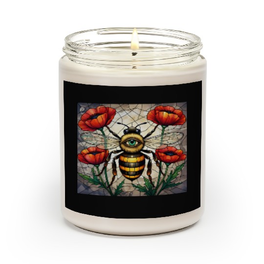 Bumble bee stained glass vibrant poppy flower eye Scented Candles