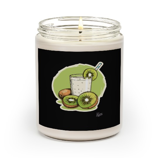 Kiwi fruit and juice with straw illustration Scented Candles
