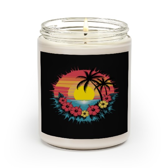 Tropical Sunset Paradise with Hibiscus and Palm Scented Candles