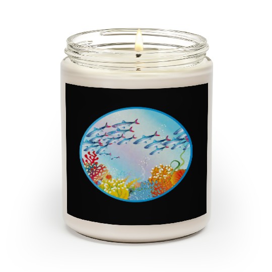 School of colorful fish in a coral reef Scented Candles