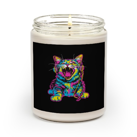 Psychedelic Cat with Headphones in Vibrant Colors Scented Candles