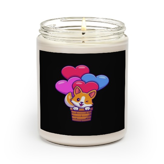 Whimsical Corgi with Heart Balloons Scented Candles