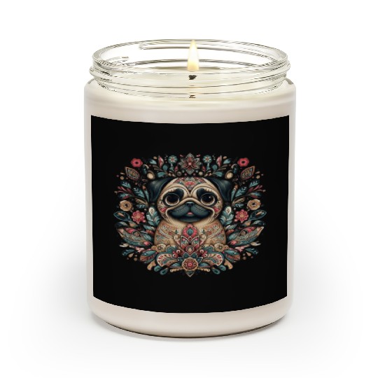 Pug Dog Folk Art Scented Candles
