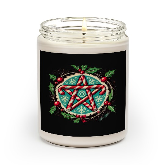 Yule Pentacle with Candy Canes Pagan Holiday Desig Scented Candles