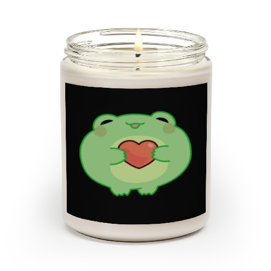 Green Frog Holds a Heart Sticker Scented Candles