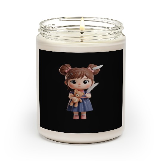 Whimsical Girl with Feather and Teddy Bear Scented Candles