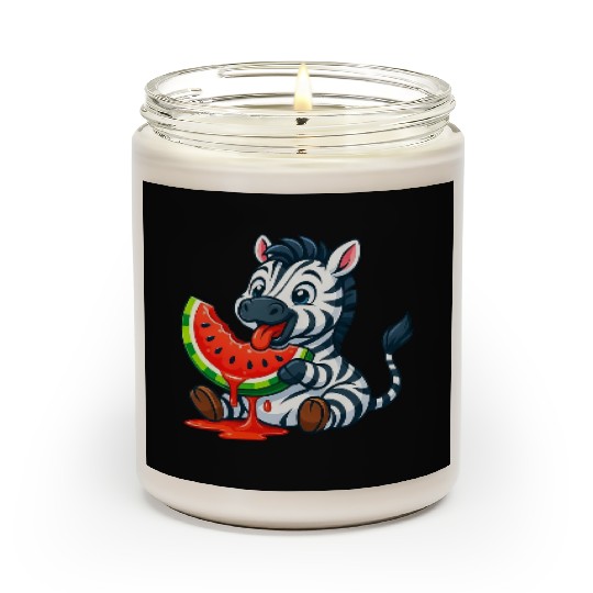 Cute zebra with watermelon summer cartoon Scented Candles