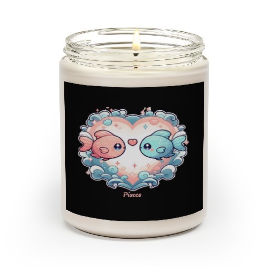 Celestial Pisces Love Heart Illustration Scented Candles