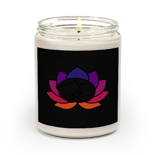 Serene Cat Lotus Illustration Scented Candles